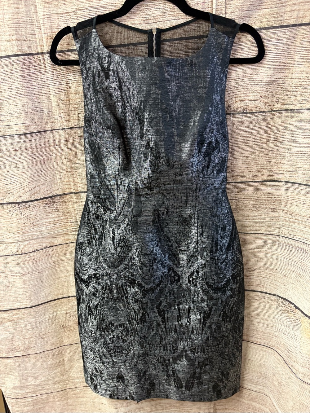 Metallic Black Jacquard Sleeveless Mini Dress